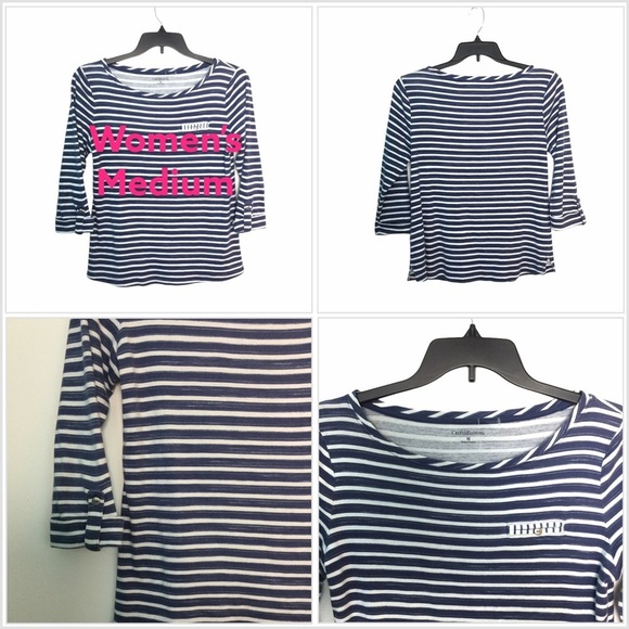 Women’s Croft Barrow M Medium 8 - 10 Crewneck Shirt Striped Navy White NWOT - Picture 1 of 8